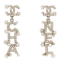 Crystal Cha-Nel Logo Drop Earrings Silver