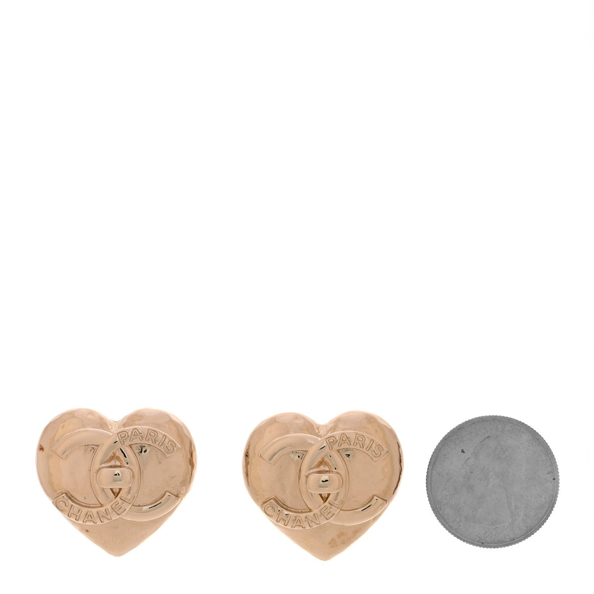 Metal CC Heart Turnlock Earrings Gold