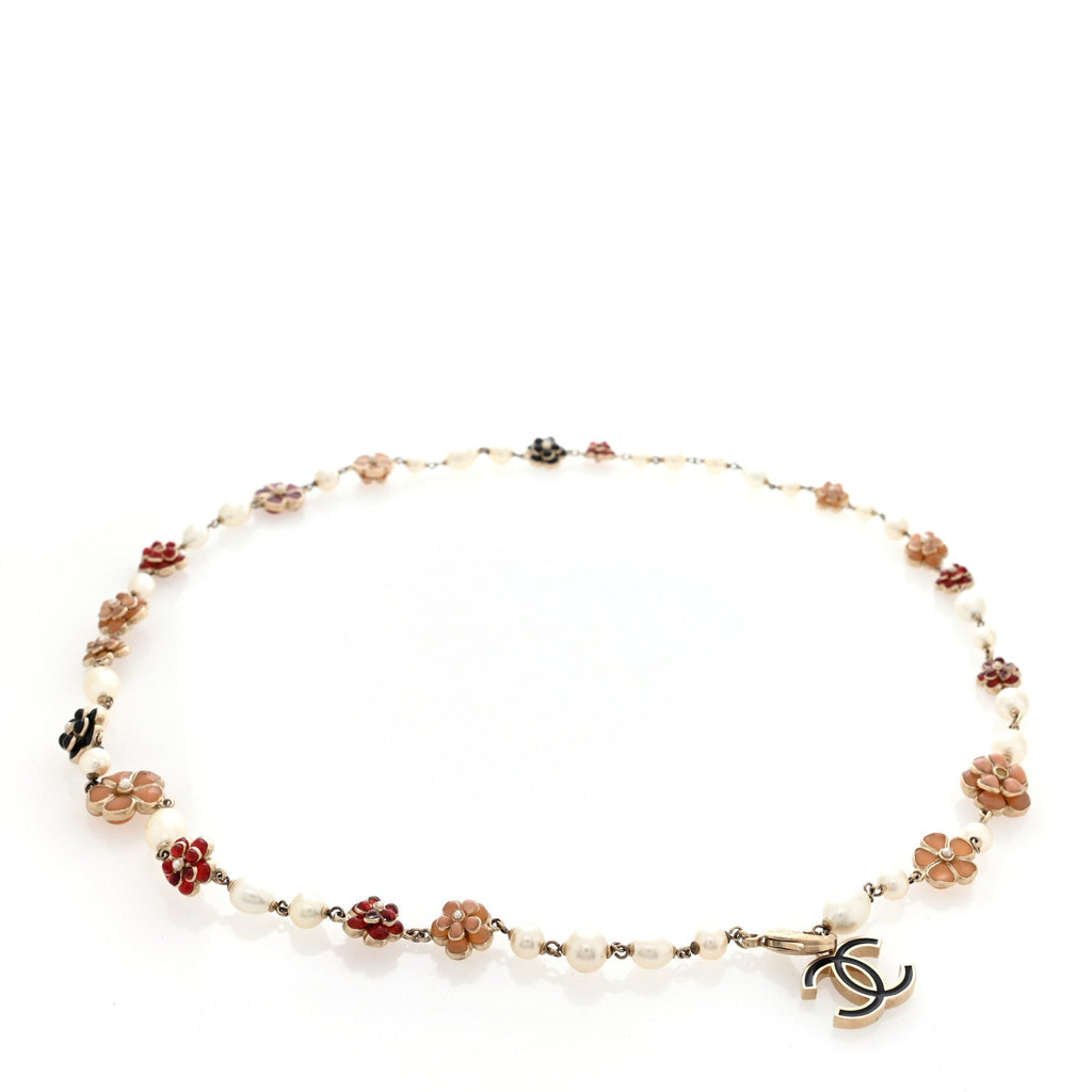 Pearl Gripoix Enamel Camellia Belt Gold Multicolor