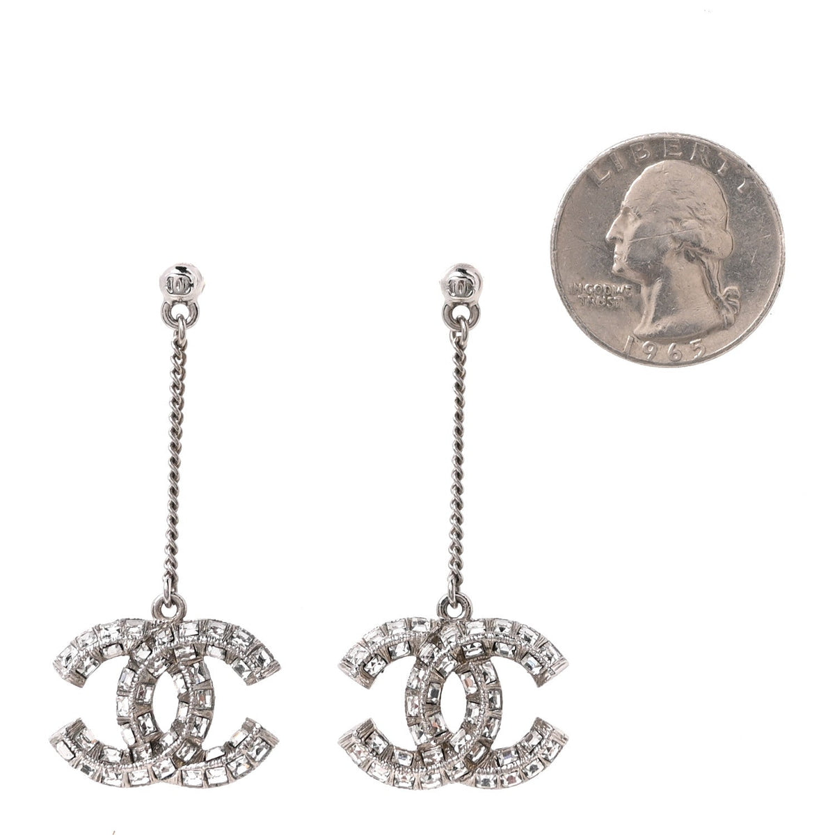 Baguette Crystal CC Drop Earrings Silver