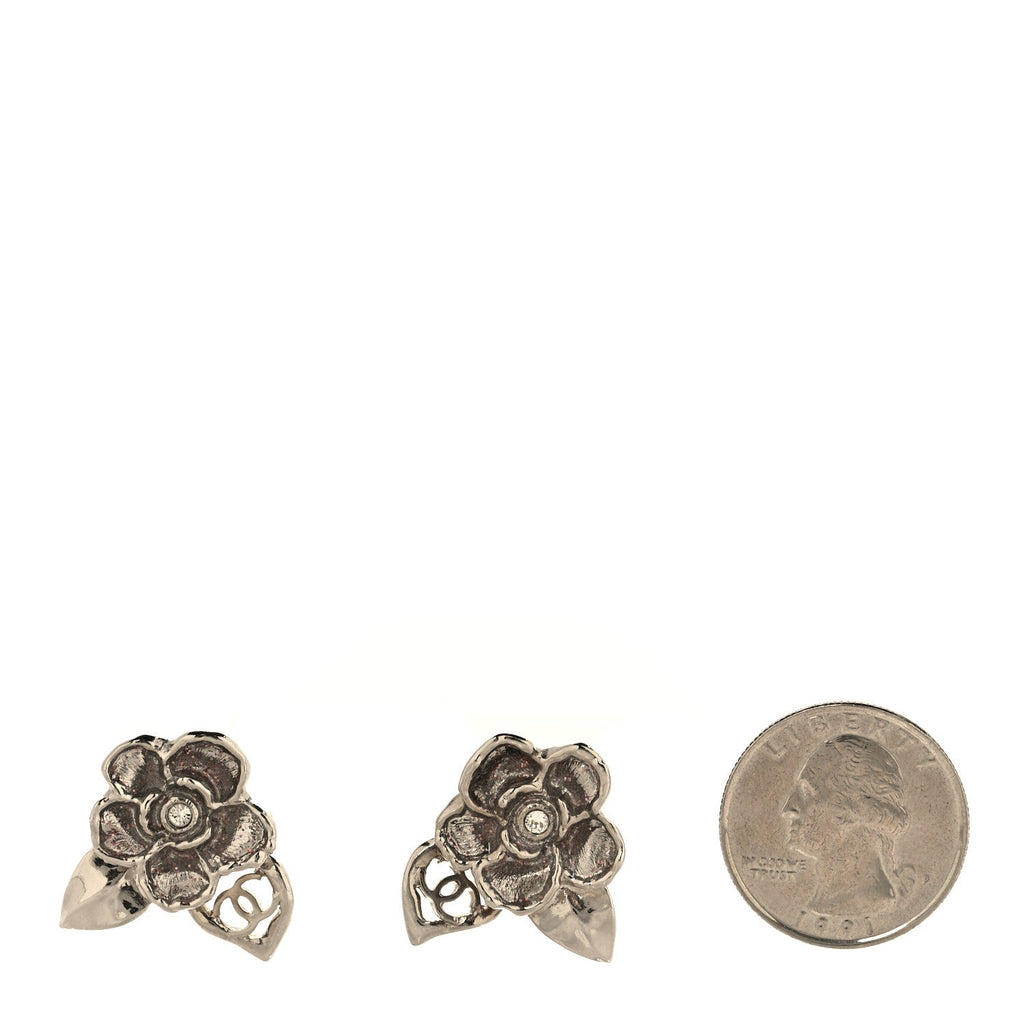 Crystal CC Camellia Earrings Silver