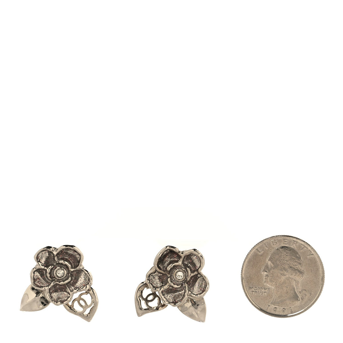Crystal CC Camellia Earrings Silver