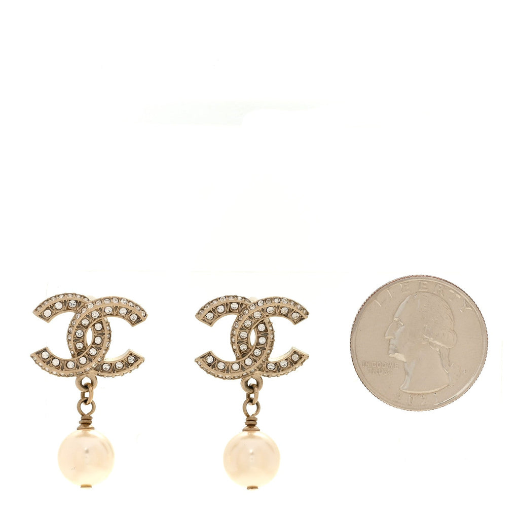 Crystal Pearl CC No 5 Hoop Drop Earring Gold