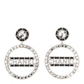 Crystal Lambskin Chain CC Hoop Clip On Earrings Black Silver