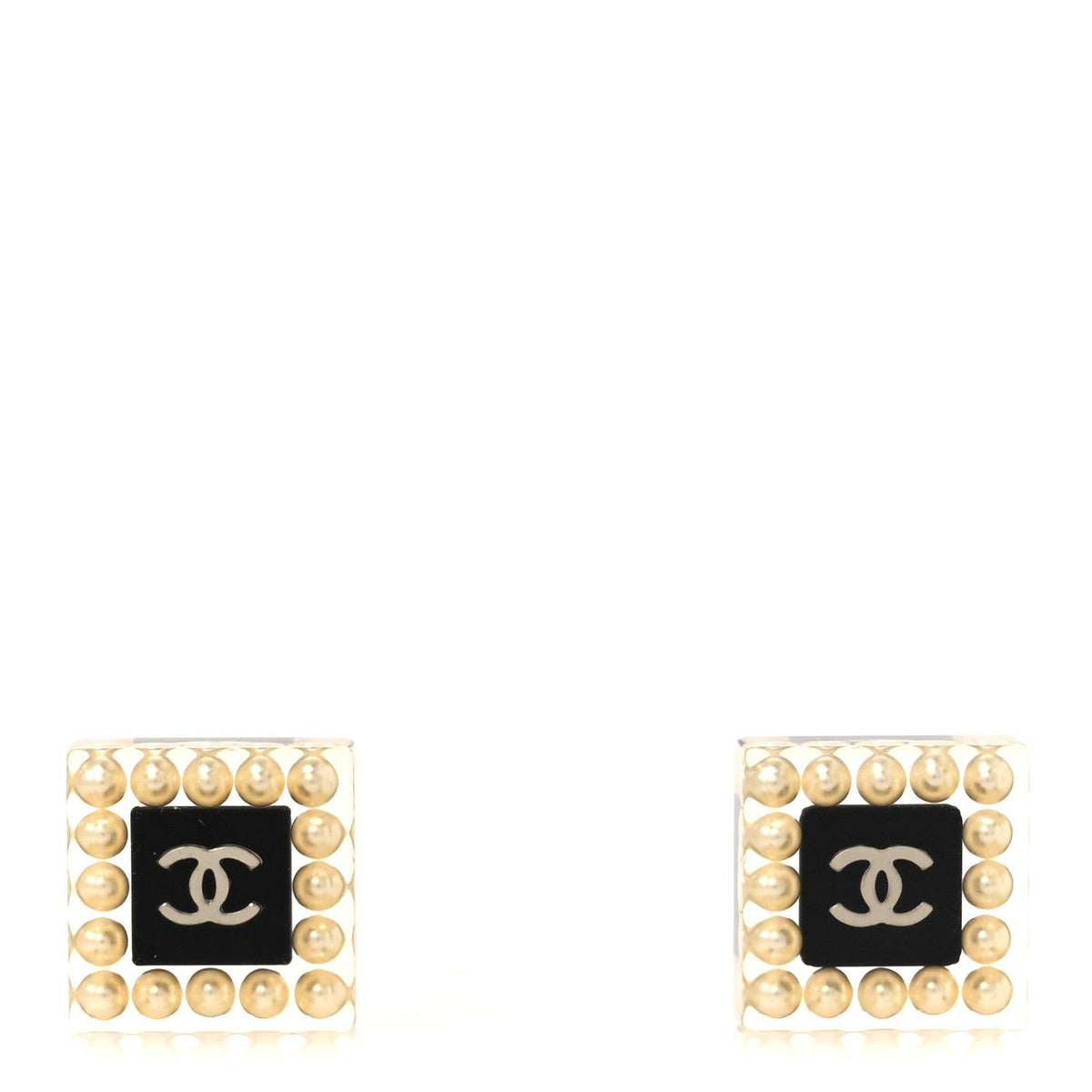 Pearl Resin Square CC Earrings Black Transparent