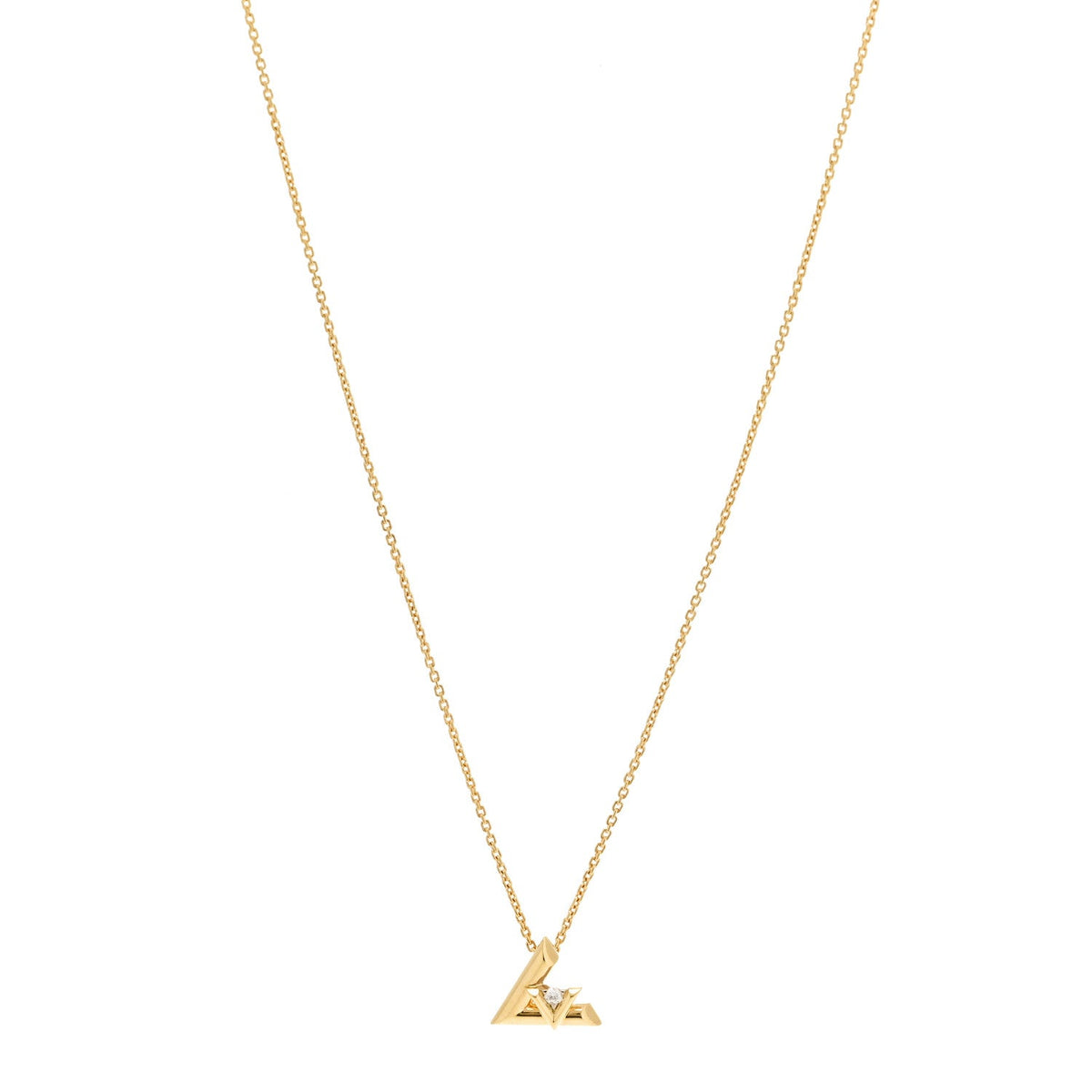 18K Yellow Gold Diamond Small LV Volt One Pendant Necklace