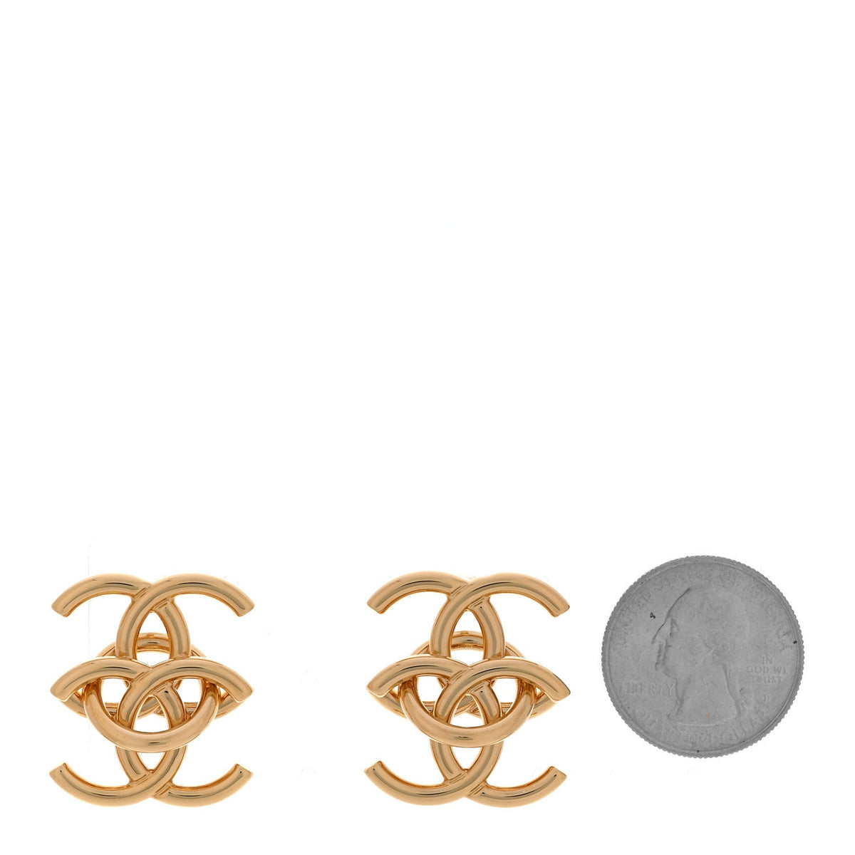 Metal CC Drop Earrings Gold