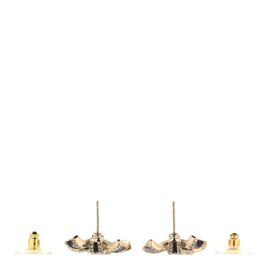 Crystal Glitter Bow Drop CC Earrings Gold Black