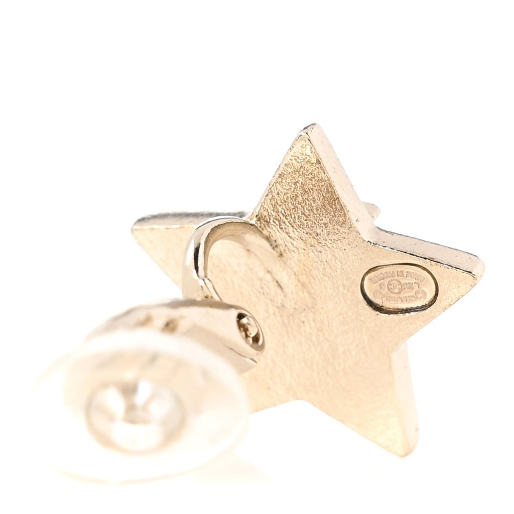 Metal Crystal CC Star Clip On Earrings Gold