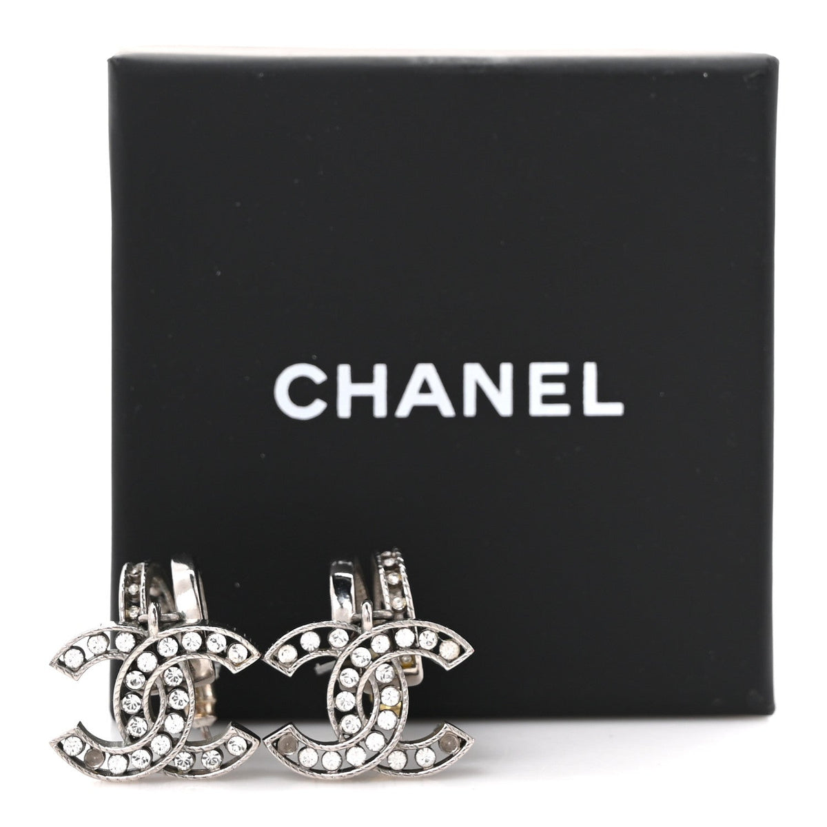 Crystal CC Drop Earrings Silver