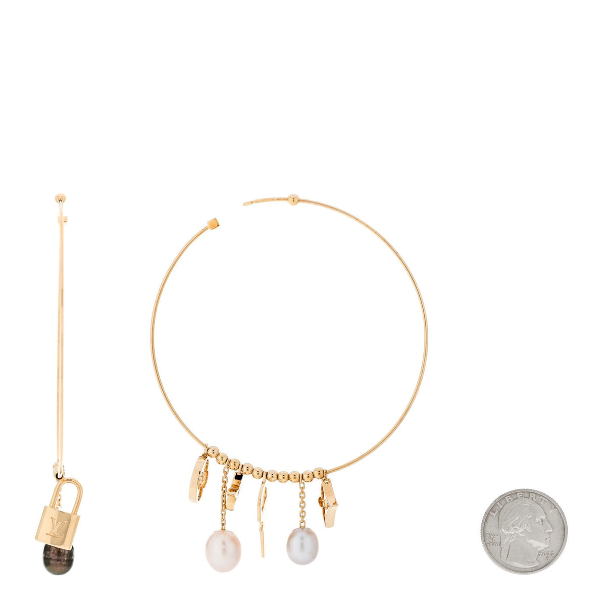 18k Yellow Gold Cultured Pearl Monogram Hoop Earrings