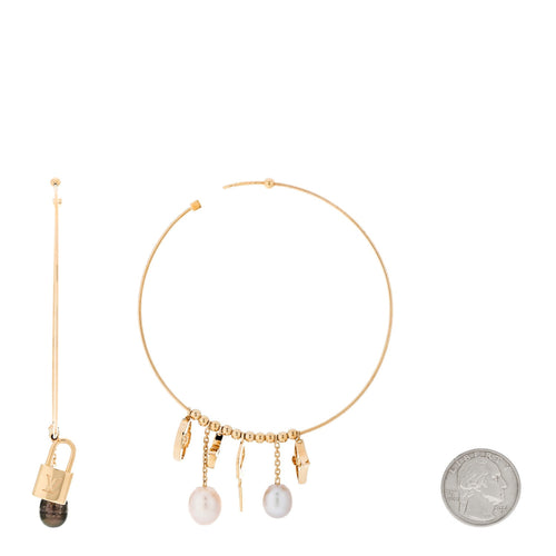 18k Yellow Gold Cultured Pearl Monogram Hoop Earrings