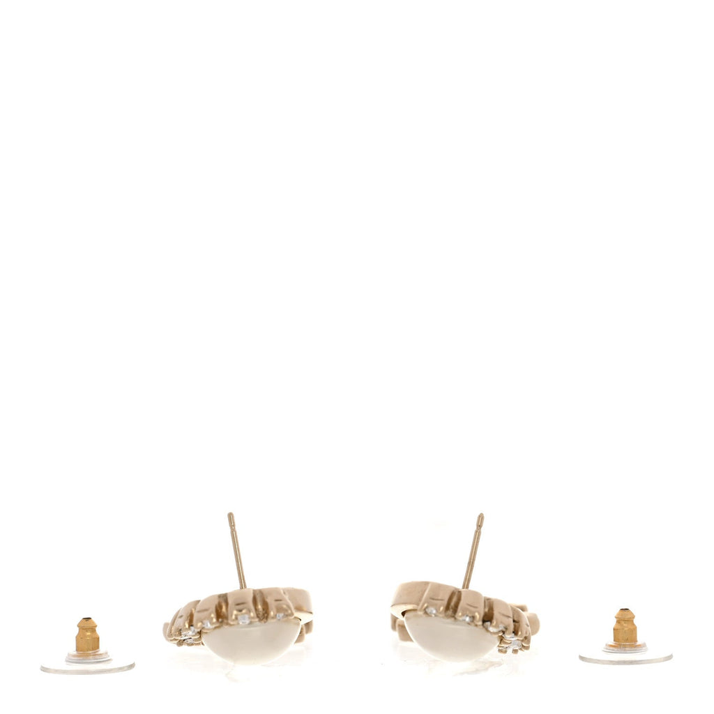 Metal Crystal Pearl CC Feather Earrings Gold