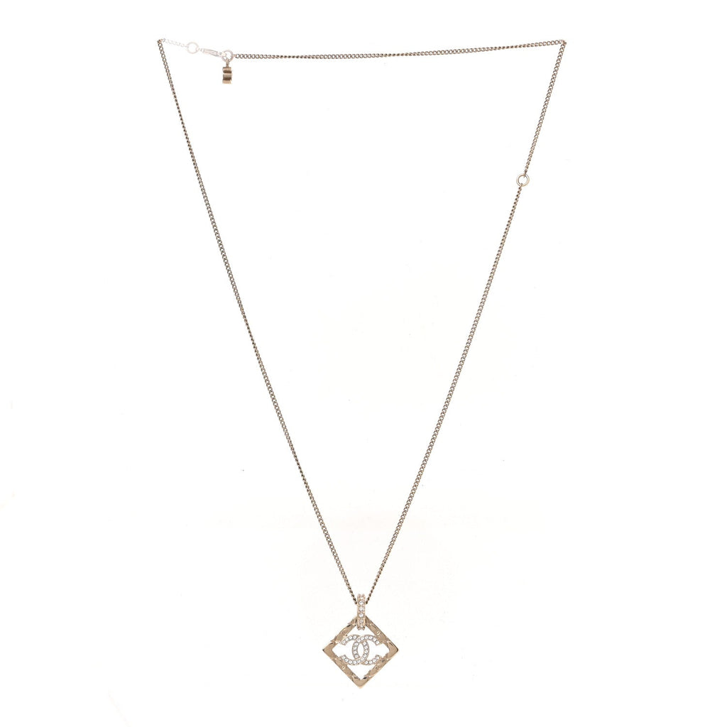 Baguette Crystal Quilted CC Pendant Necklace Gold