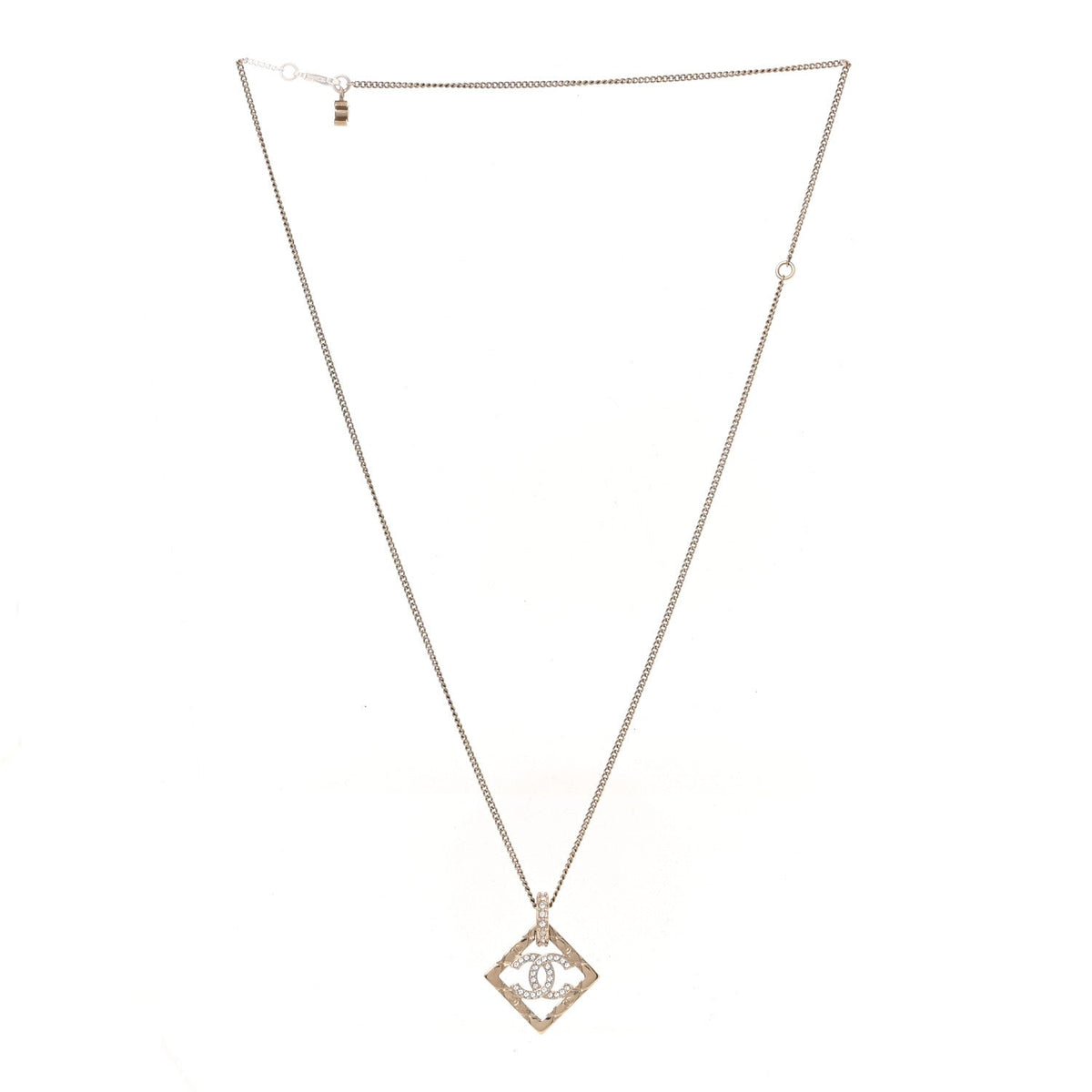 Baguette Crystal Quilted CC Pendant Necklace Gold