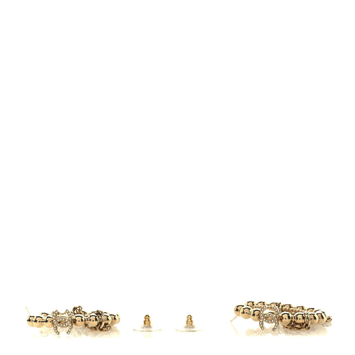 Metal Crystal Bead Chain CC Hoop Earrings Gold