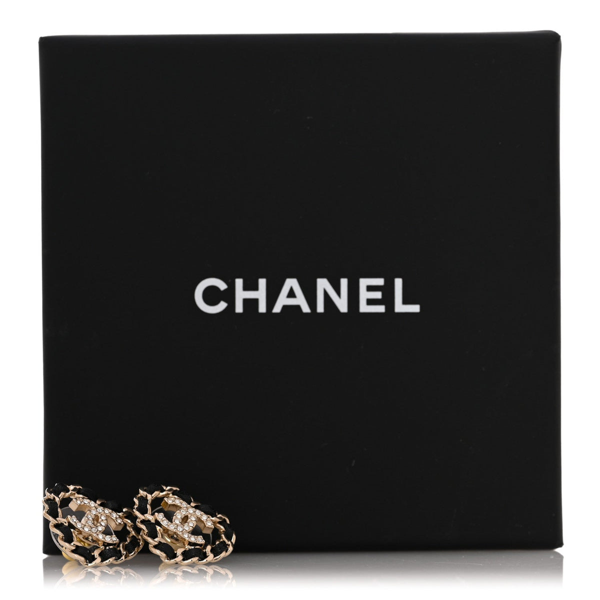 Crystal Lambskin Chain CC Heart Earrings Gold Black