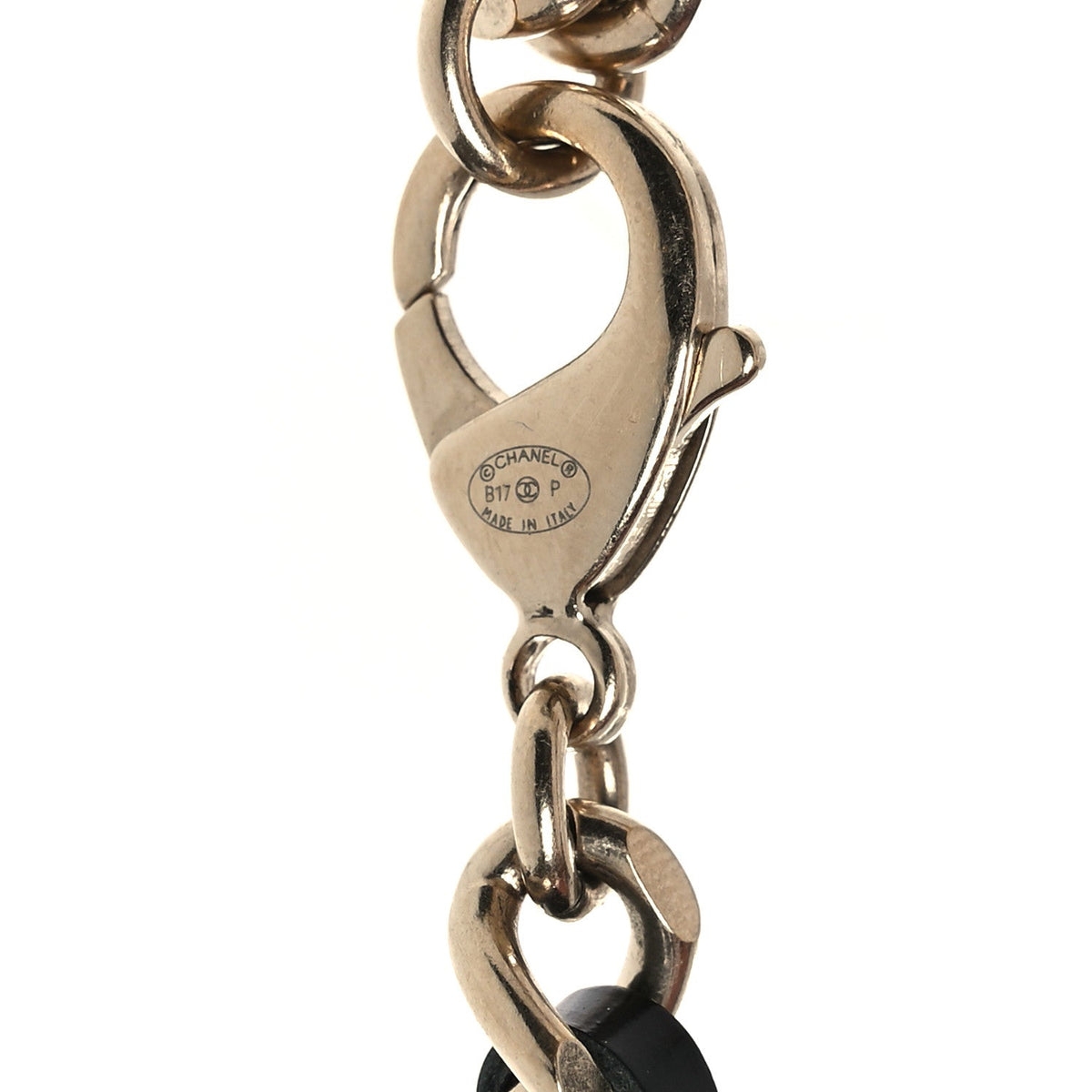 Metal Lambskin CC Lariat Necklace Black Gold