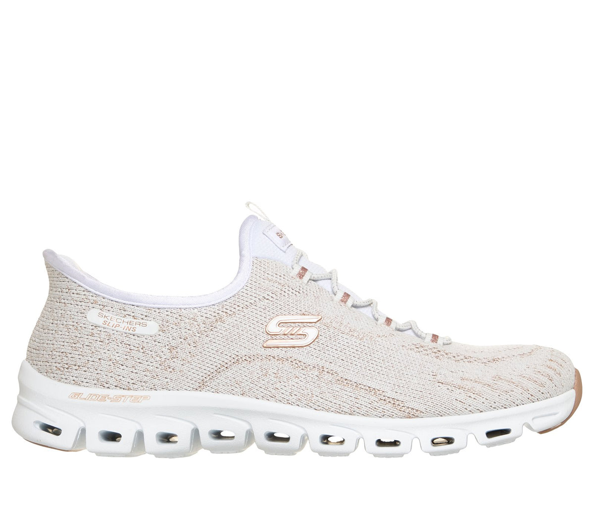 Skechers Slip-ins: Glide-Step - Copper Bloom, WHITE / ROSE GOLD