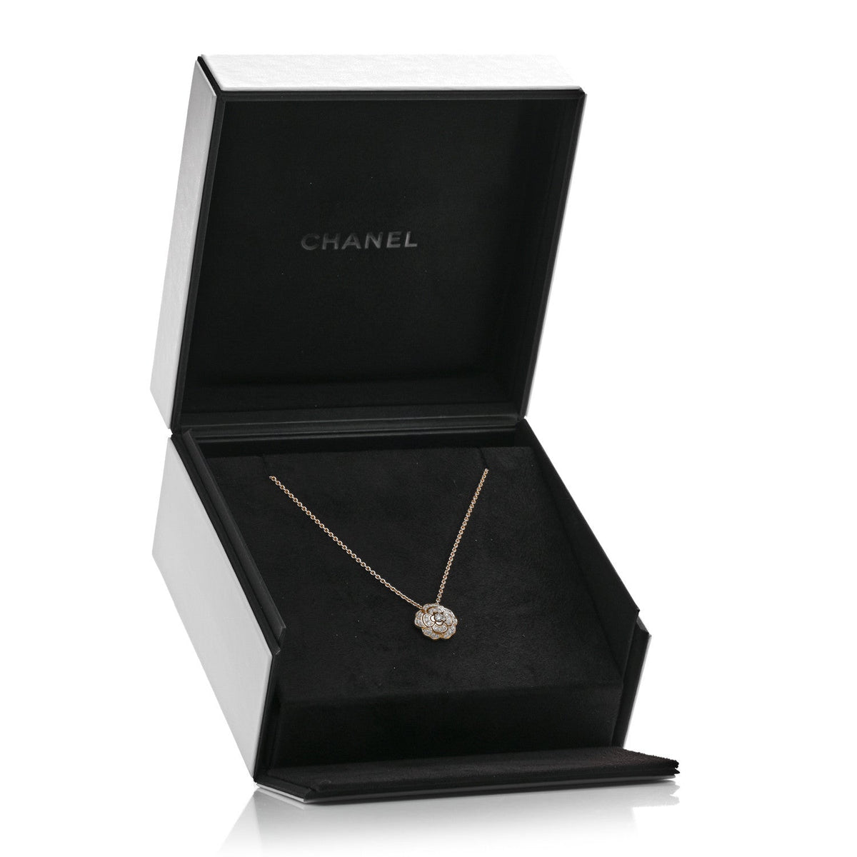 18K Yellow Gold Diamond Bouton de Camelia Pendant Necklace
