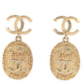 Crystal CC Medallion Drop Earrings Gold