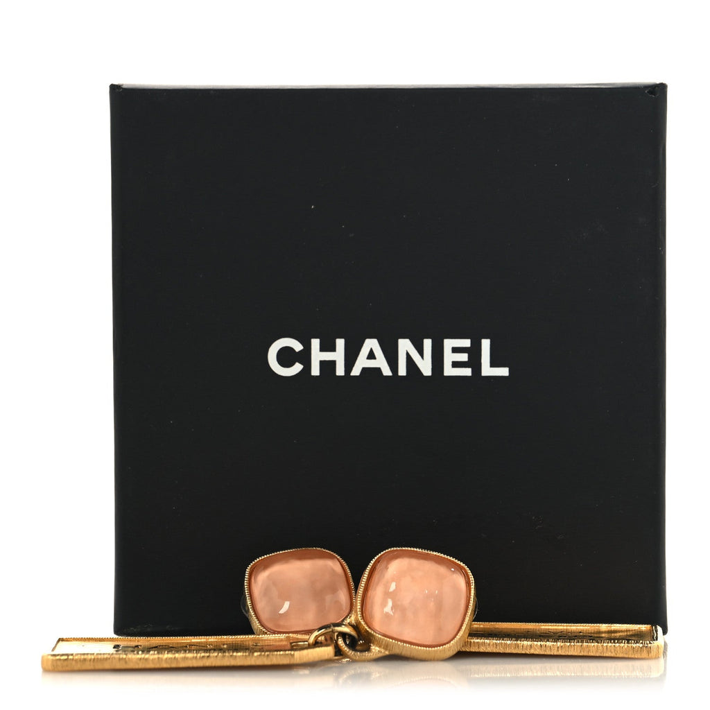 CC Tags Drop Earrings Gold Pink