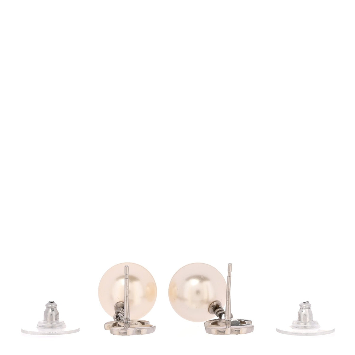Crystal Pearl CC Drop Earrings Silver Pearly White