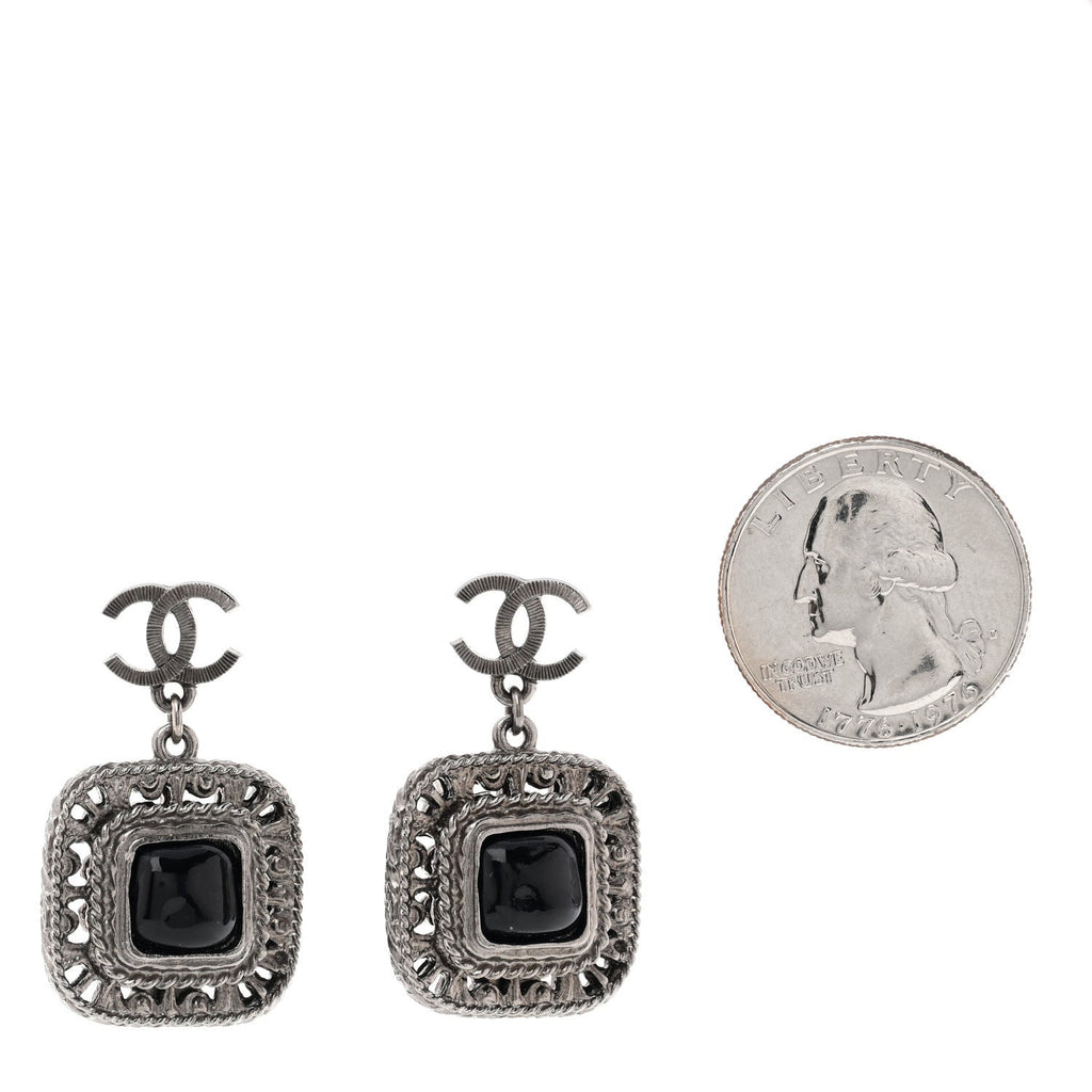Metal Resin CC Drop Earrings Ruthenium Black