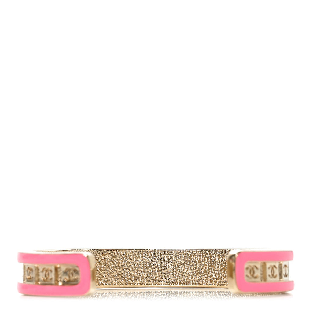 Metal Enamel CC Cuff Bracelet S Gold Pink