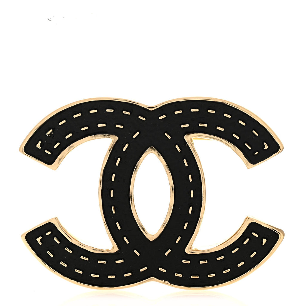 Metal Enamel CC Brooch Gold Black