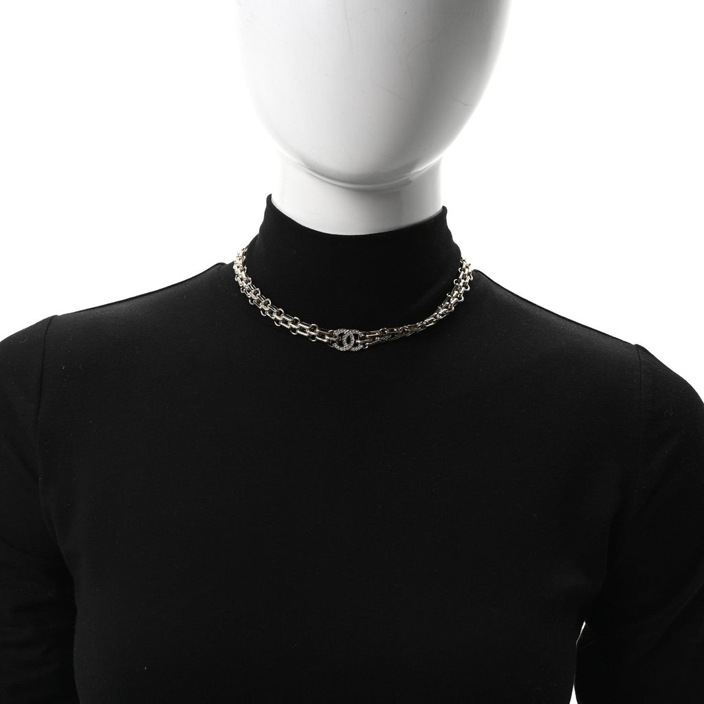 Metal Crystal CC Choker Necklace Gold