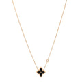 18K Yellow Gold Diamond Black Onyx Color Blossom BB Star Pendant Necklace