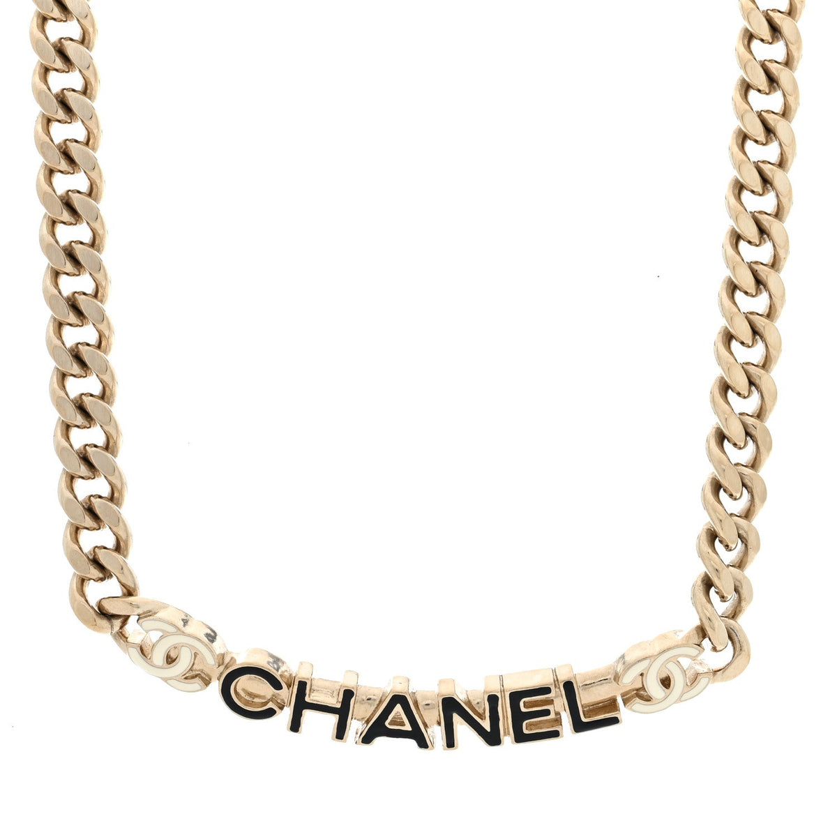 Enamel Metal Logo Choker Necklace Gold Black White