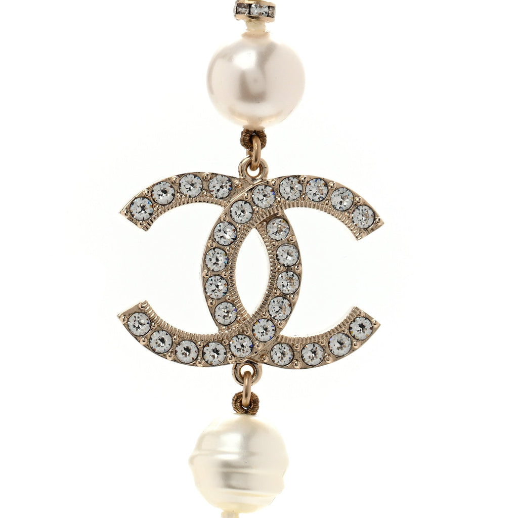 Pearl Crystal CC Necklace Light Gold