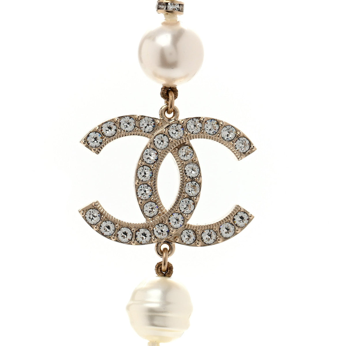 Pearl Crystal CC Necklace Light Gold