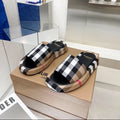 Burberry 26 Check Slippers Light Brown Black in Cotton Linen 729730