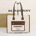Burberry Freya Tote Bag 33cm Ivory Brown in Cowhide
