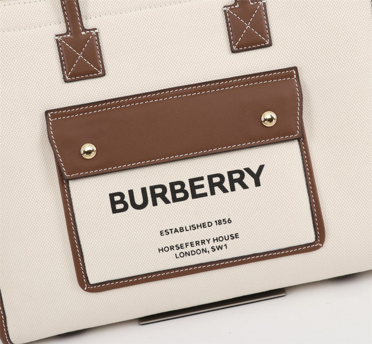 Burberry Freya Tote Bag 33cm Ivory Brown in Cowhide