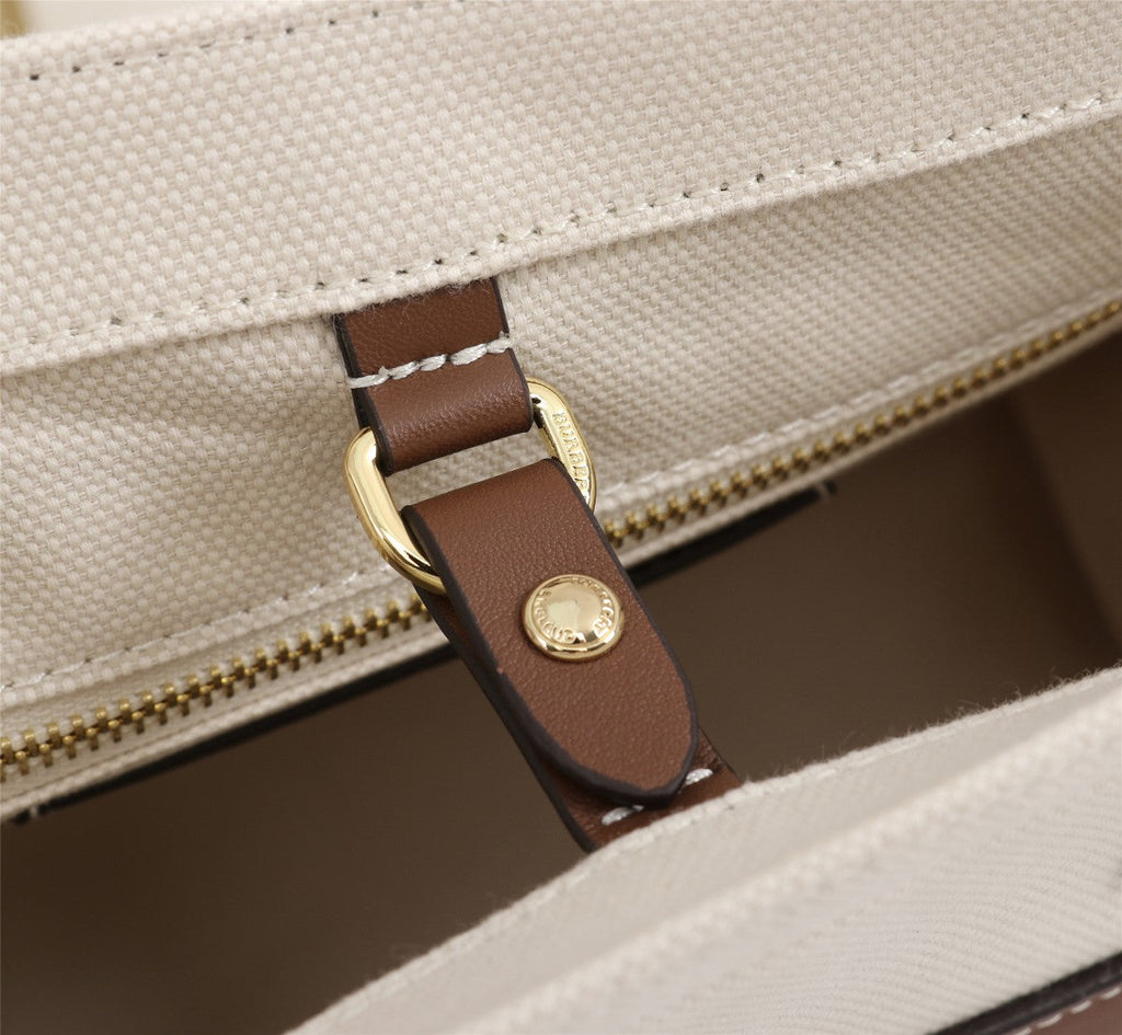 Burberry Freya Tote Bag 33cm Ivory Brown in Cowhide