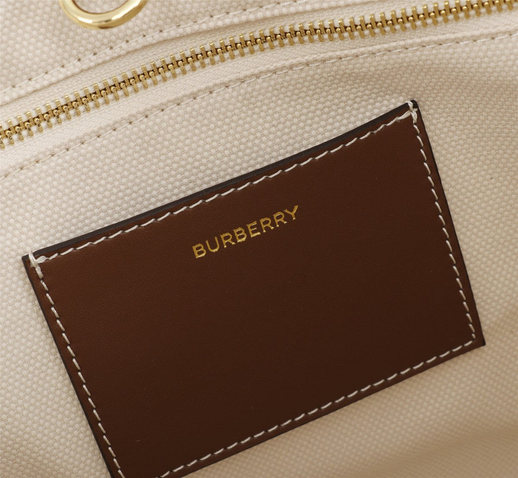 Burberry Freya Tote Bag 33cm Ivory Brown in Cowhide