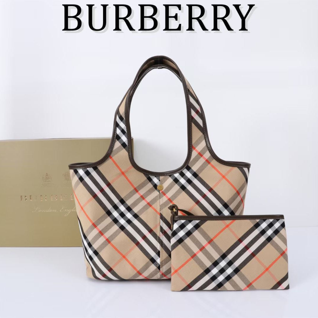 Burberry Large Check Tote Bag 41cm Beige Brown in Calfskin