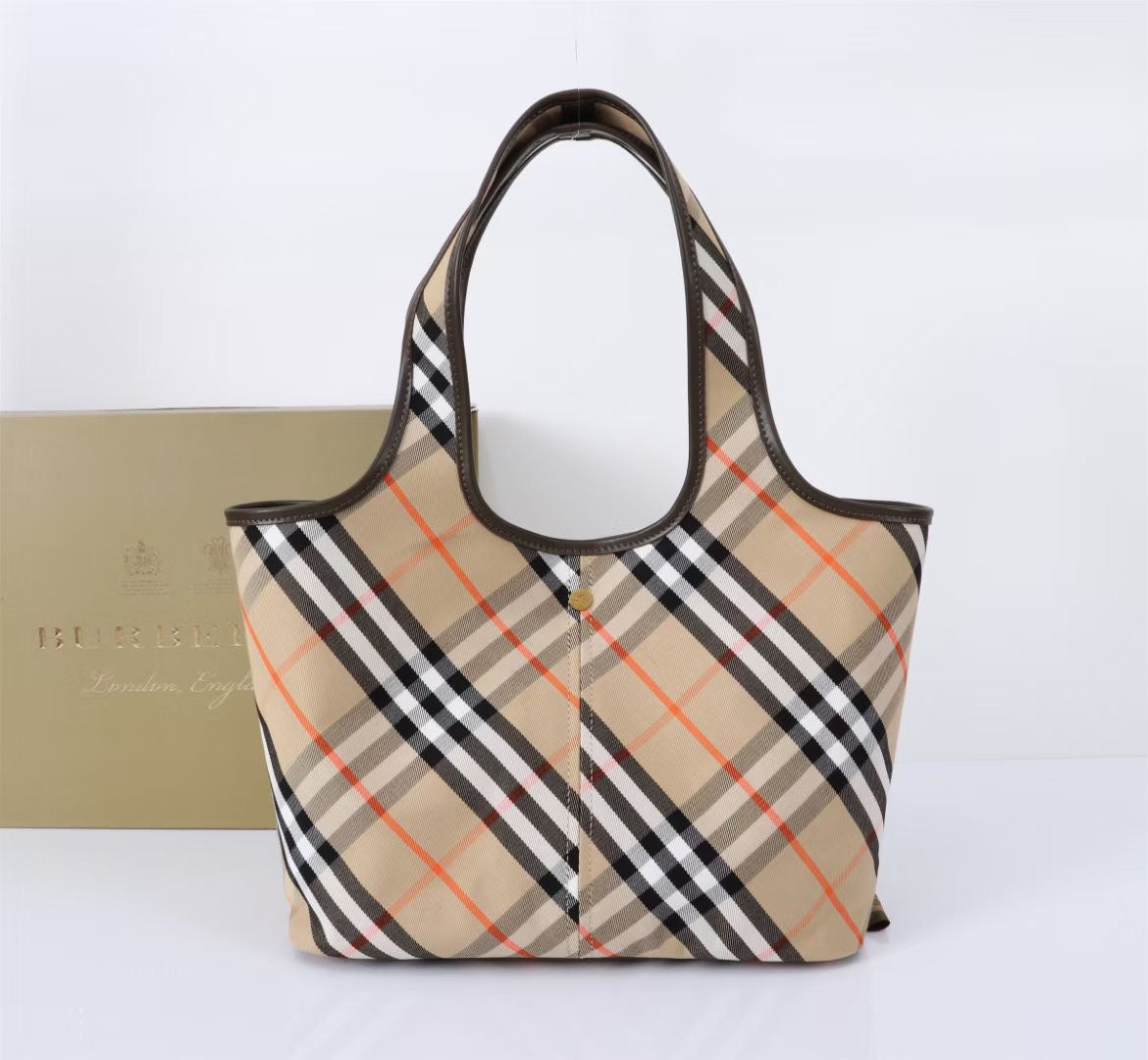 Burberry Large Check Tote Bag 41cm Beige Brown in Calfskin