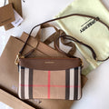 Burberry House Check Derby Peyton Crossbody 26 Beige Brown in Cotton Fabric