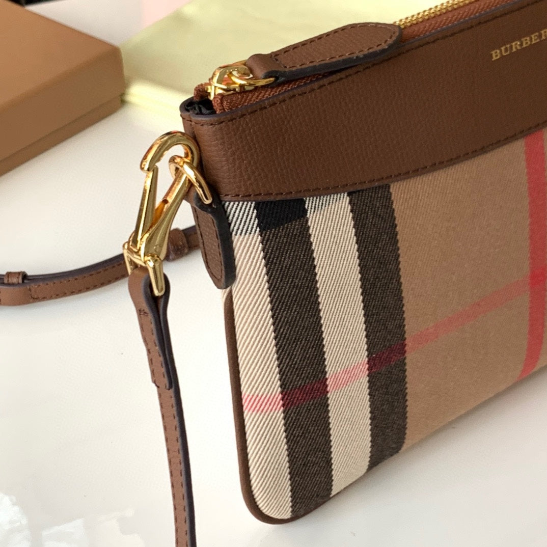 Burberry House Check Derby Peyton Crossbody 26 Beige Brown in Cotton Fabric