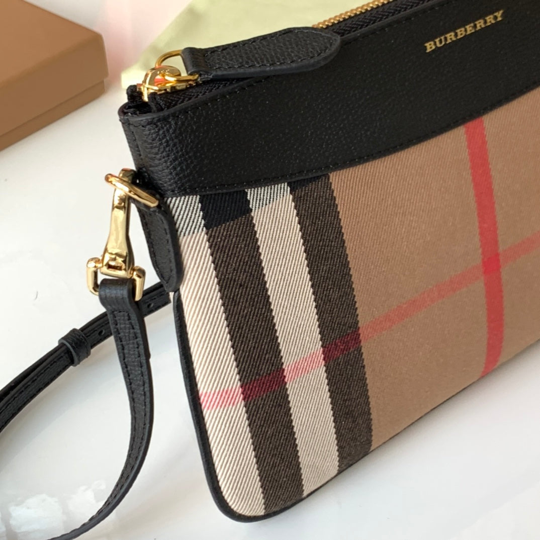 Burberry House Check Derby Peyton Crossbody 26 Beige Black in Cotton Fabric