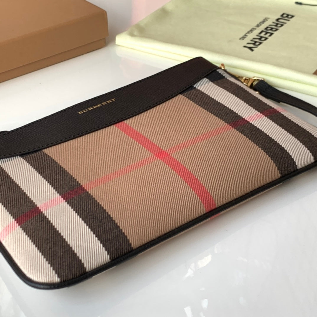 Burberry House Check Derby Peyton Crossbody 26 Beige Black in Cotton Fabric