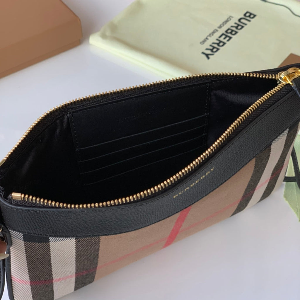 Burberry House Check Derby Peyton Crossbody 26 Beige Black in Cotton Fabric