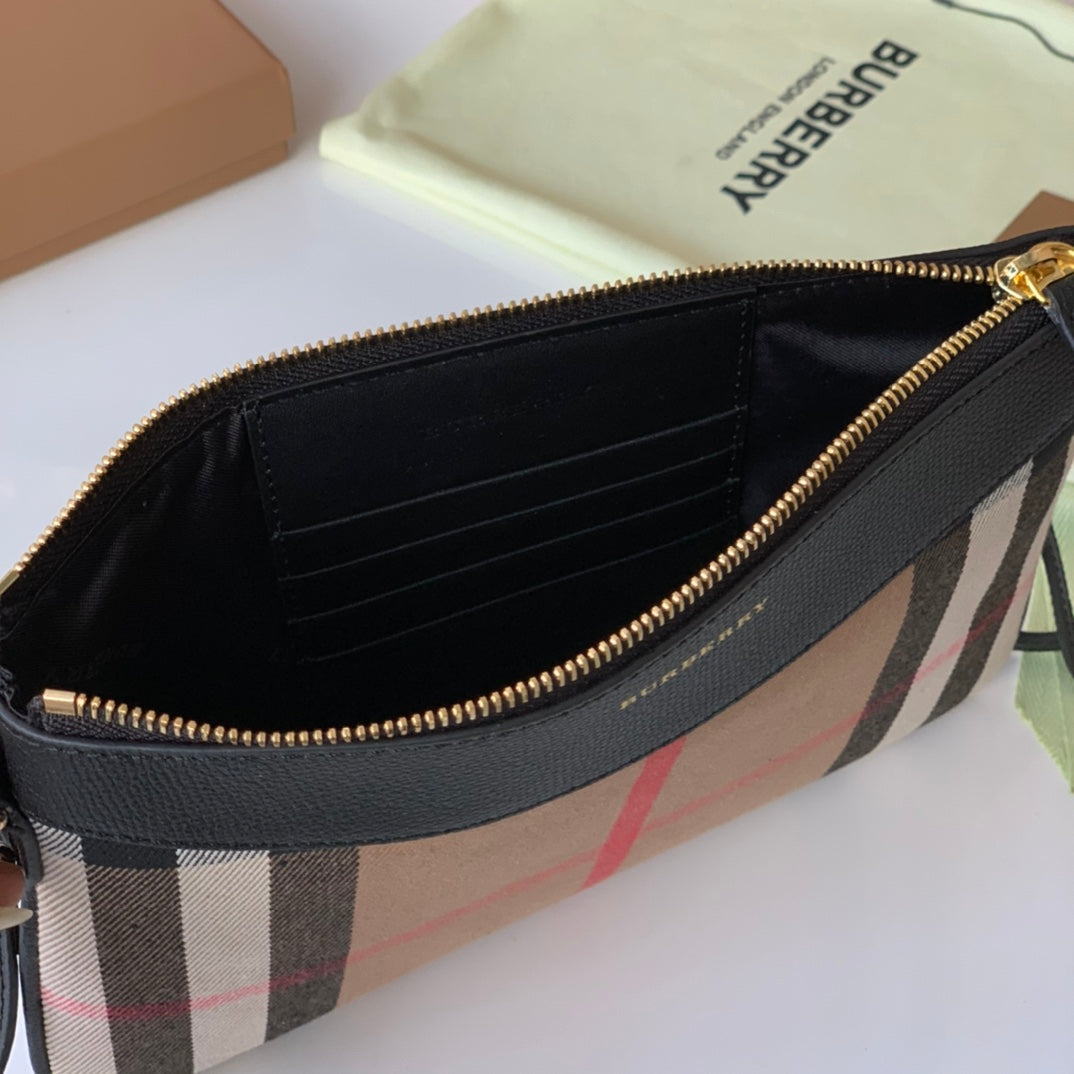 Burberry House Check Derby Peyton Crossbody 26 Beige Black in Cotton Fabric