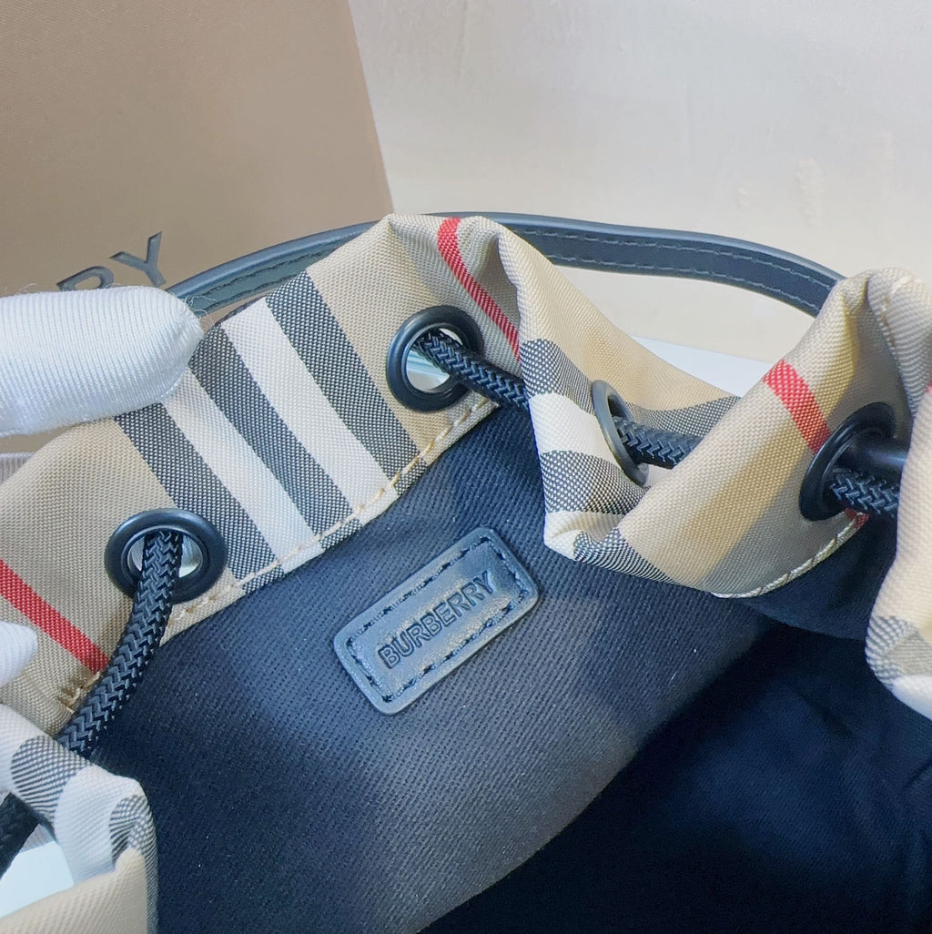 Burberry Phoebe Icon Stripe Bucket Bag 22cm Beige in Nylon