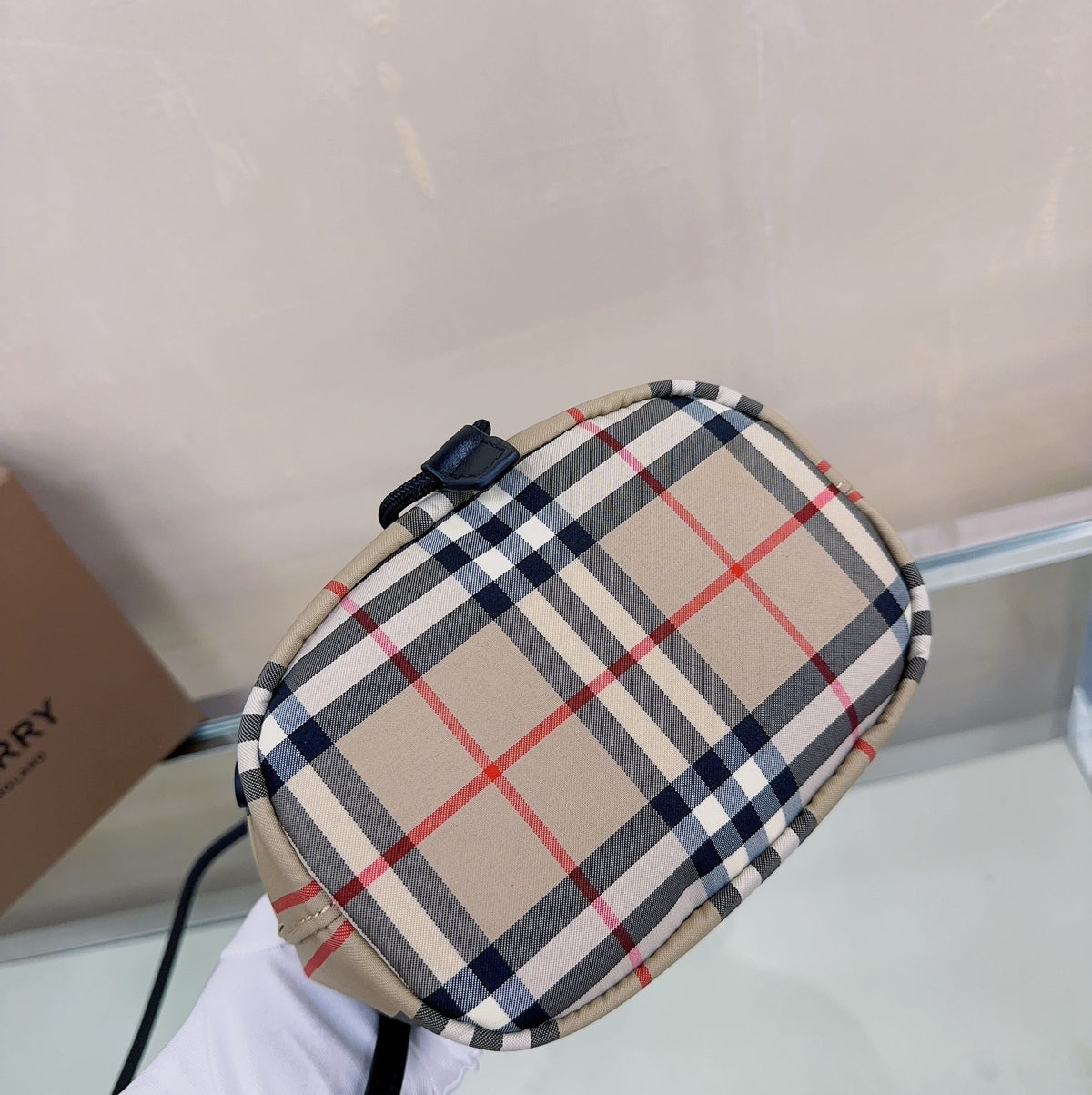 Burberry Phoebe Icon Stripe Bucket Bag 22cm Beige in Nylon